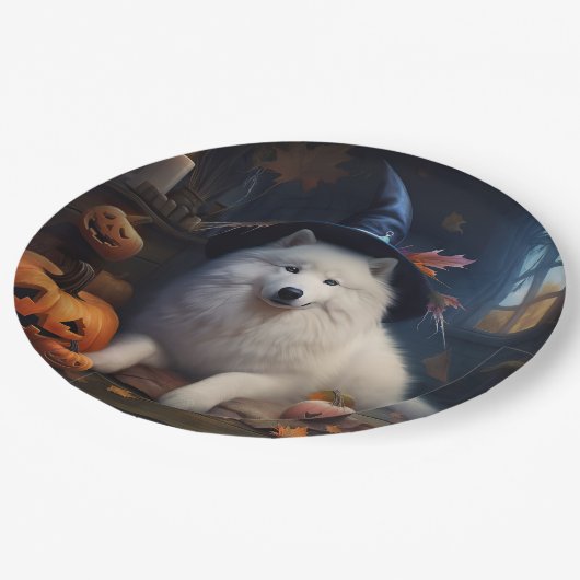 Samoyed pompoenen Halloween eng Papieren Bordje (Gekanteld)