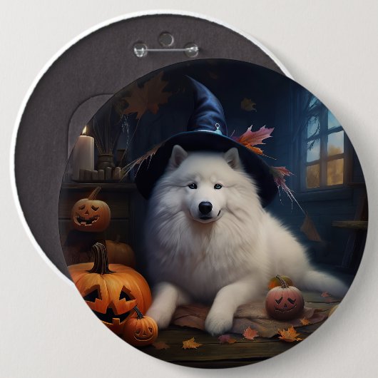 Samoyed pompoenen Halloween eng Ronde Button 6,0 Cm (Voorkant /achterkant)