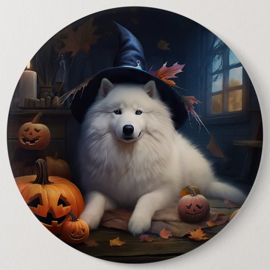 Samoyed pompoenen Halloween eng Ronde Button 6,0 Cm (Voorkant)