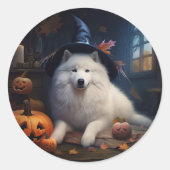 Samoyed pompoenen Halloween eng Ronde Sticker (Voorkant)