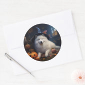 Samoyed pompoenen Halloween eng Ronde Sticker (Envelop)