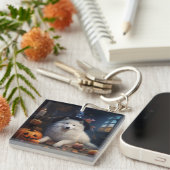 Samoyed pompoenen Halloween eng Sleutelhanger (Voorkant Rechts)