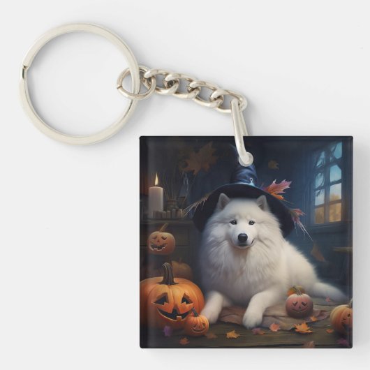 Samoyed pompoenen Halloween eng Sleutelhanger (Voorkant)