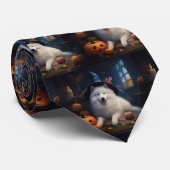 Samoyed pompoenen Halloween eng Stropdas (Opgerold)