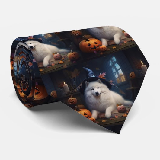 Samoyed pompoenen Halloween eng Stropdas (Opgerold)