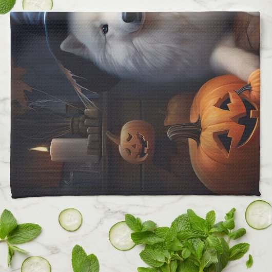 Samoyed pompoenen Halloween eng Theedoek (Gevouwen)