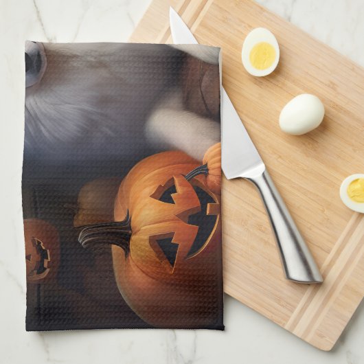 Samoyed pompoenen Halloween eng Theedoek (Quarter Fold)