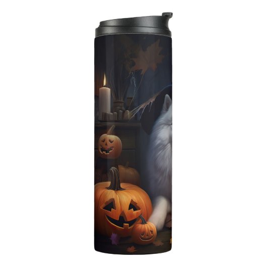 Samoyed pompoenen Halloween eng Thermosbeker (Gedraaid links)