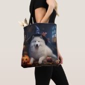 Samoyed pompoenen Halloween eng Tote Bag (Dichtbij)