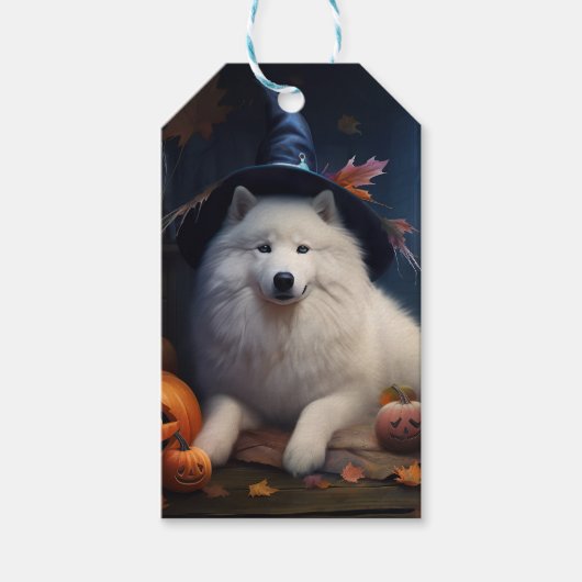 Samoyed Pompoenen Halloween Griezelen Cadeaulabel (Voorkant)