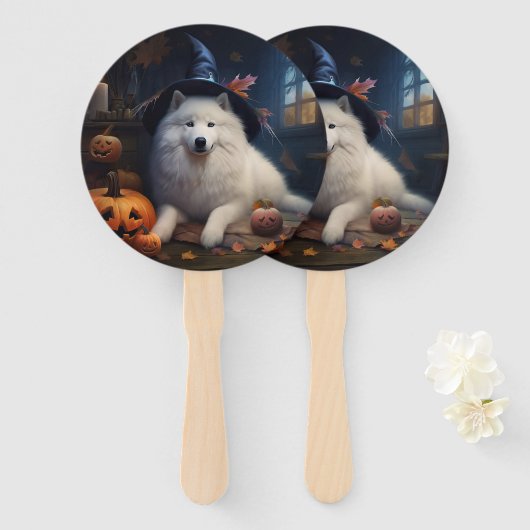 Samoyed Pompoenen Halloween Griezelen Handwaaier (Voorkant en achterkant)