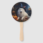 Samoyed Pompoenen Halloween Griezelen Handwaaier (Voorkant)