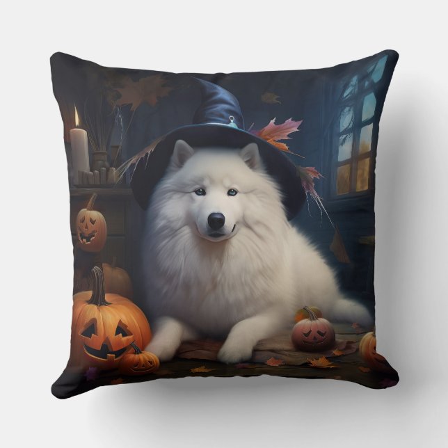 Samoyed Pompoenen Halloween Griezelen Kussen (Achterkant)