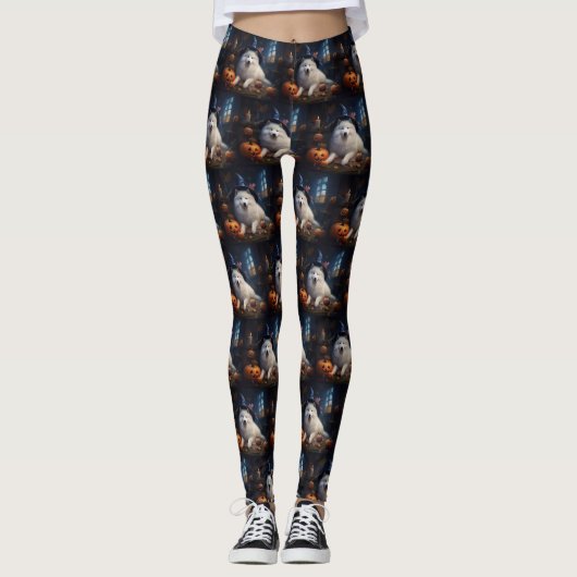 Samoyed Pompoenen Halloween Griezelen Leggings (Voorkant)