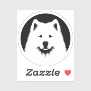 Samoyed Pop Art Klassieke Ronde Sticker Zwart Wit