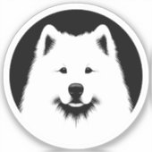 Samoyed Pop Art Klassieke Ronde Sticker Zwart Wit (Voorkant)