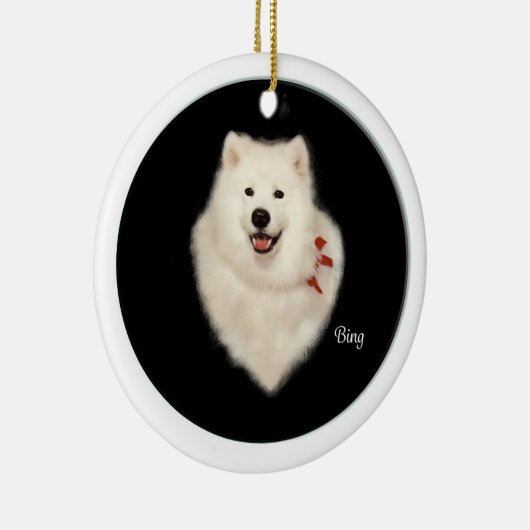 Samoyed Portrait Frt & Kerstmis Bck Ornament (Rechts)