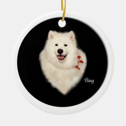 Samoyed Portrait Frt & Kerstmis Bck Ornament (Voorkant)