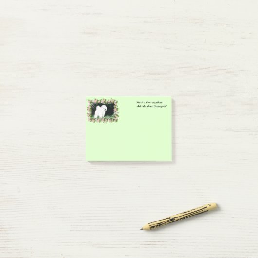 Samoyed Post-it® notes 4 x 3 met bericht (Op bureau)