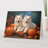 Samoyed Pup Autumn Delight Pompoen Kaart (Voorkant)