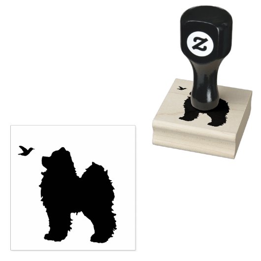 Samoyed Pup & Bird Stamp; 1" op Sq. Pad sep. Rubberstempel (Gestempeld)