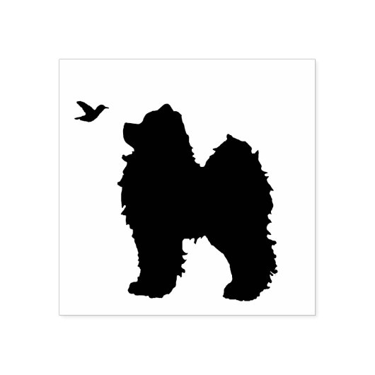 Samoyed Pup & Bird Stamp; 1" op Sq. Pad sep. Rubberstempel (Afrduk)