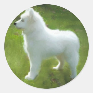 Samoyed Pup Sticker; Diverse Maten Ronde Sticker