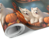 Samoyed Puppy Herfst Delight Pompoen Cadeaupapier (Rol Hoek)
