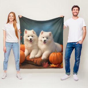 Samoyed Puppy Herfst Delight Pompoen Fleece Deken