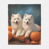 Samoyed Puppy Herfst Delight Pompoen Fleece Deken (Voorkant)