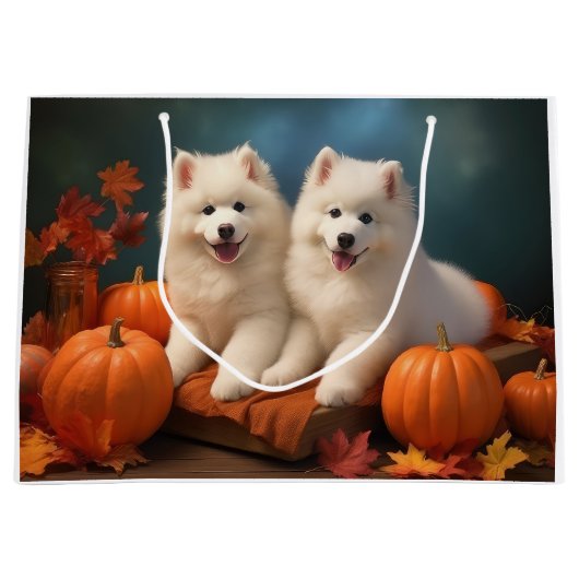 Samoyed Puppy Herfst Delight Pompoen Groot Cadeauzakje (Voorkant)