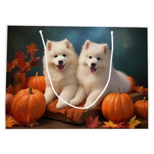 Samoyed Puppy Herfst Delight Pompoen Groot Cadeauzakje (Achterkant)
