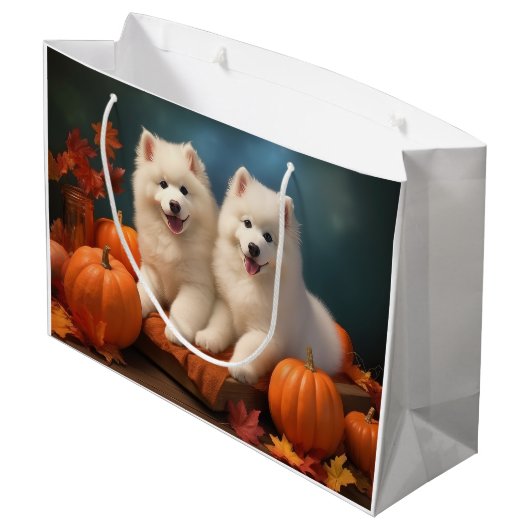 Samoyed Puppy Herfst Delight Pompoen Groot Cadeauzakje (Achterkant Gekanteld)