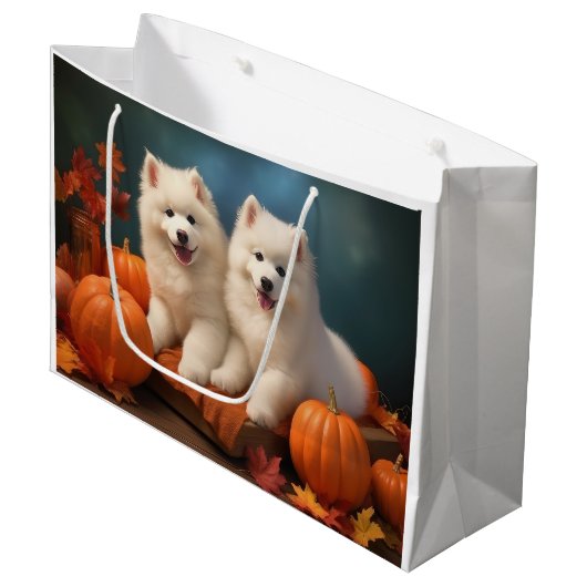 Samoyed Puppy Herfst Delight Pompoen Groot Cadeauzakje (Voorkant Gekanteld)