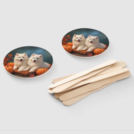 Samoyed Puppy Herfst Delight Pompoen Handwaaier (Niet-gemonteerd)