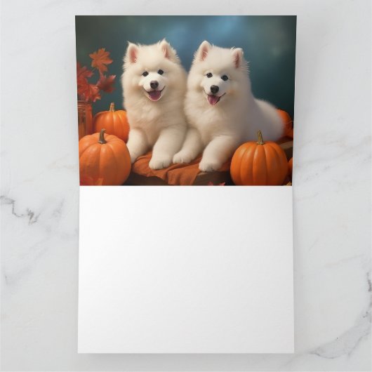 Samoyed Puppy Herfst Delight Pompoen Kaart (Binnen)