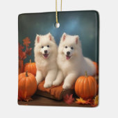 Samoyed Puppy Herfst Delight Pompoen Keramisch Ornament (Links)