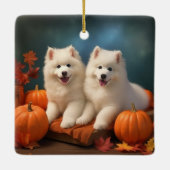 Samoyed Puppy Herfst Delight Pompoen Keramisch Ornament (Achterkant)