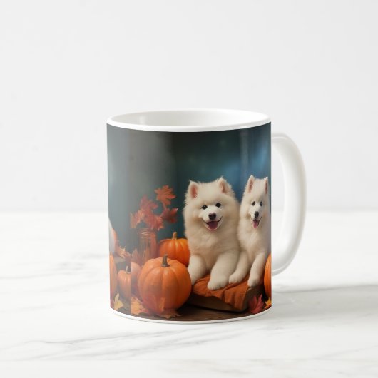 Samoyed Puppy Herfst Delight Pompoen Koffiemok (Voorkant rechts)