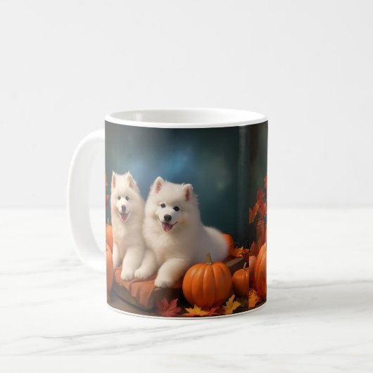 Samoyed Puppy Herfst Delight Pompoen Koffiemok (Voorkant links)