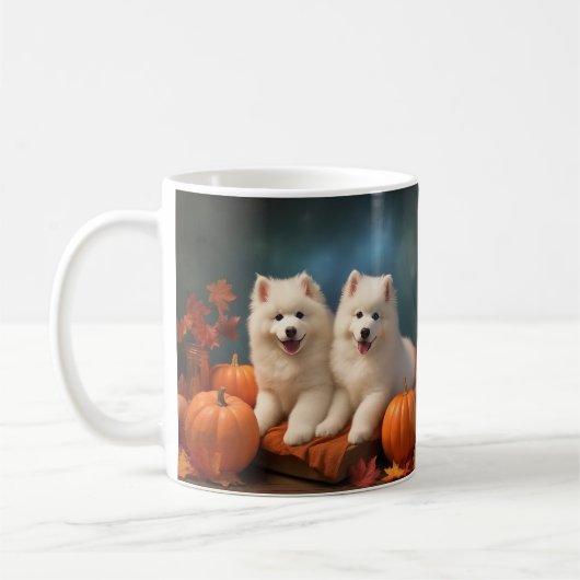 Samoyed Puppy Herfst Delight Pompoen Koffiemok (Links)