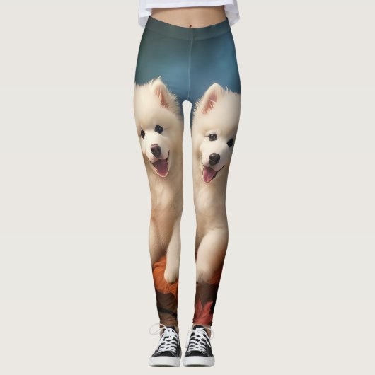 Samoyed Puppy Herfst Delight Pompoen Leggings (Voorkant)