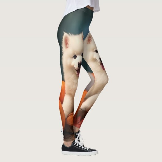 Samoyed Puppy Herfst Delight Pompoen Leggings (Rechts)
