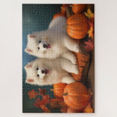 Samoyed Puppy Herfst Delight Pompoen Legpuzzel (Verticaal)