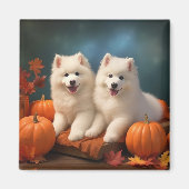 Samoyed Puppy Herfst Delight Pompoen Magneet (Voorkant)