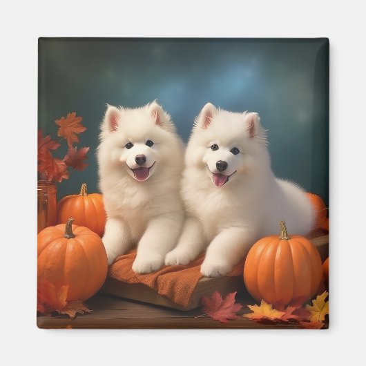 Samoyed Puppy Herfst Delight Pompoen Magneet (Voorkant)