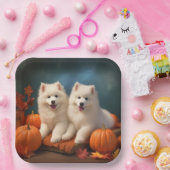 Samoyed Puppy Herfst Delight Pompoen Papieren Bordje (Feest)