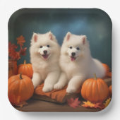 Samoyed Puppy Herfst Delight Pompoen Papieren Bordje (Voorkant)