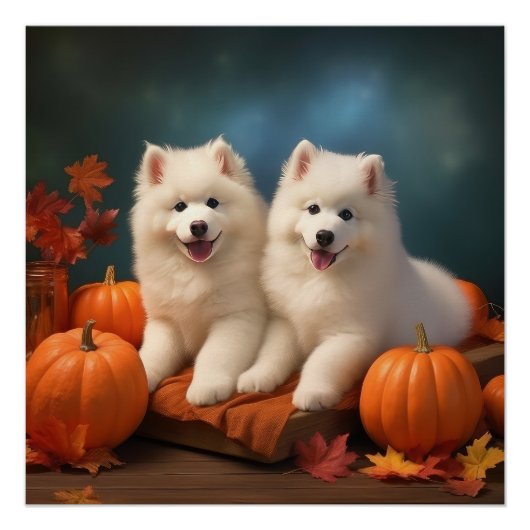 Samoyed Puppy Herfst Delight Pompoen Perfect Poster (Voorkant)