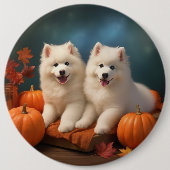 Samoyed Puppy Herfst Delight Pompoen Ronde Button 6,0 Cm (Voorkant)